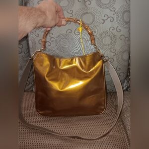 Gucci diana rare metallic gold bamboo bag with strap